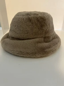 Vintage WinterFaux Fur Bucket Hat Light Brown Warm Lined - Picture 1 of 2