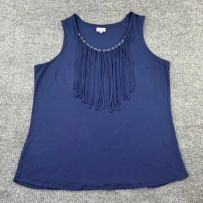 Camiseta sin mangas Avenue para mujer con flecos talla 14/16 Plus suave elástica azul marino rayón/spandex Foto 1 de 4