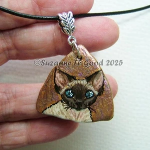 Devon Rex cat art painting crystals pendant handpainted necklace Suzanne Le Good - Picture 1 of 3