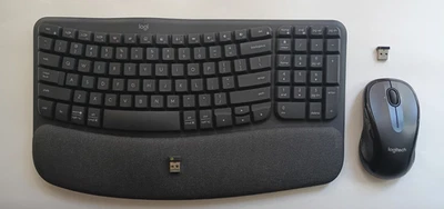 NEW! Logitech Wave Keys Combo Ergonomic Wireless Keyboard and Mouse w/Dongles - Image 1 of 4