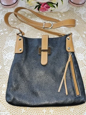 Vera Pelle Made In Italy Leather Crossbody Black & Brown  - Image 1 of 4
