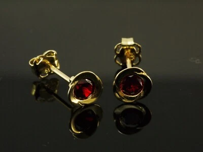333 Gold Ohrstecker 5 mm 8 Karat Gelbgold 1 PAAR Zirkonia granat - Bild 1 von 3