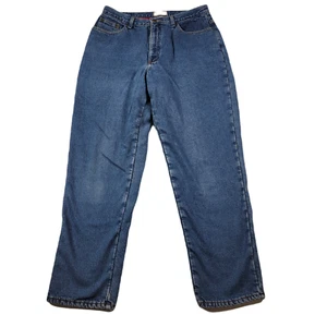 LL Bean Flannel Lined Jeans Womens 16 / 34 x 32 Blue Denim Relaxed Fit American - Picture 1 of 11