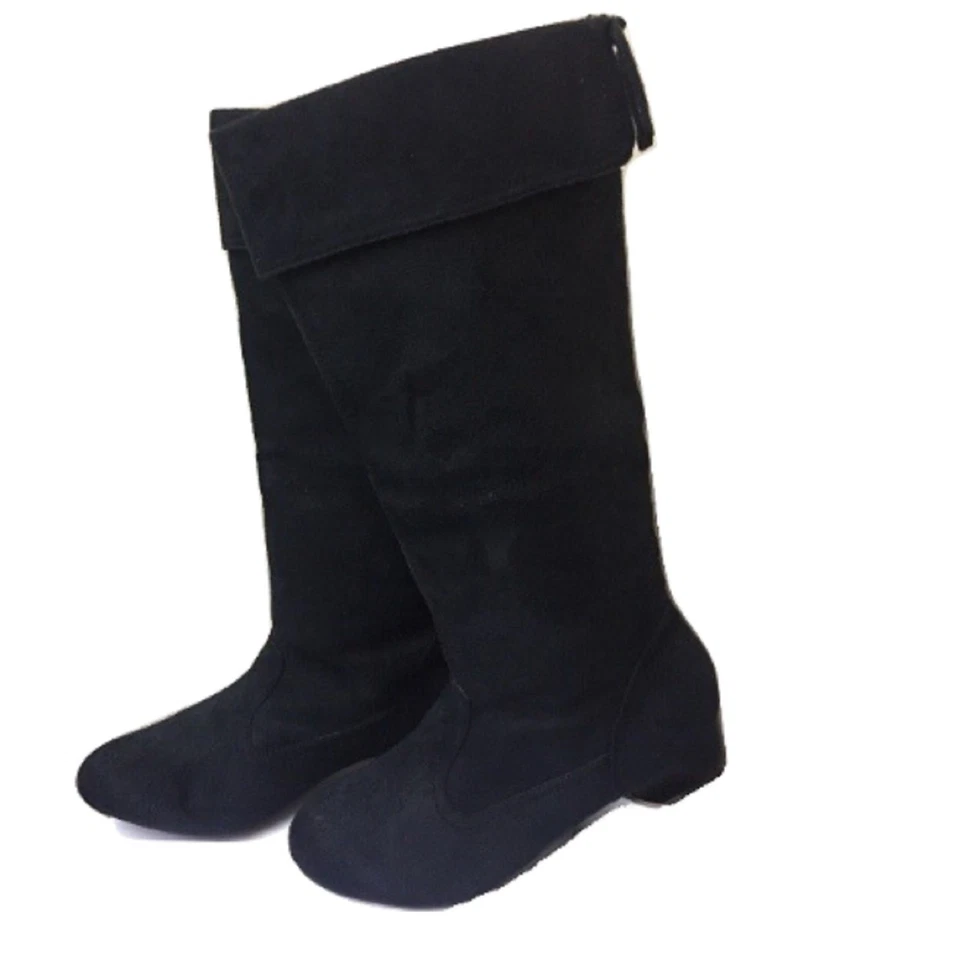 NEW WOMENS LADIES LOW HEEL MID CALF PIXIE RIDING LONG SUEDE BOOTS SIZE FB-491 L