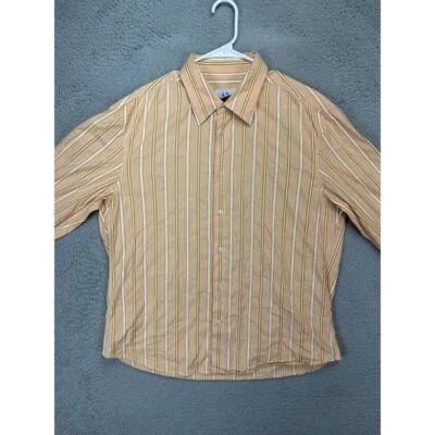 Armani Exchange Shirt Mens Large Orange Balanced Striped Nylon Blend Button Down - Image 1 of 4