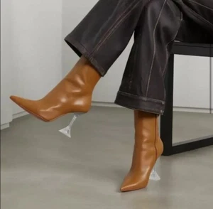 AMINA MUADDI Giorgia Nappa Glass Booties Camel Leather 39.5 NIB $1080 - Picture 1 of 8
