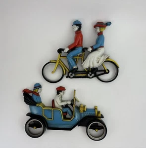 Vintage Homco Wall Hanging Plaques Plastic 7359 Automobile 7357 Tandem Bicycle - Picture 1 of 13