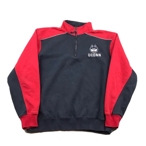 UConn Huskies Sweatshirt Mens Large Blue Red 1/4 Zip Embroidered Pullover Cover