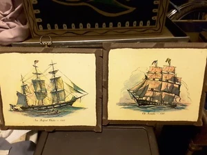 2 Placas de Madera Estampadas R.F Harnett De Colección Barco Velero Marítimo Lados de Hierro Antiguos - Imagen 1 de 4