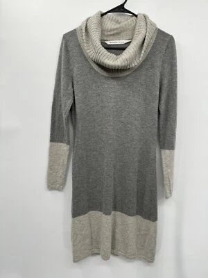 Vestido Suéter Athleta 100% Lana Merino Extra Fina Capucha Cuello Gris Bloque de Color M Foto 1 de 4