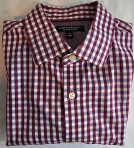 Banana Republic - Burgundy white check stretch Non-Iron Slim Fit dress shirt, M - Picture 1 of 5