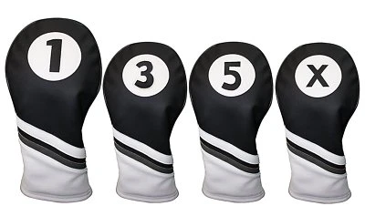 Majek Golf Headcover Black & White Leather Style 1 3 5 X Driver and Wood Covers - Image 1 of 4