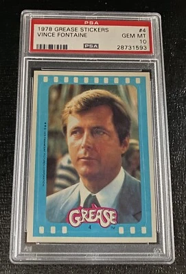1978 Grease Stickers PSA 10 Topps Card #4 Vince Fontaine Classic Movie Gem Mint - Image 1 of 2