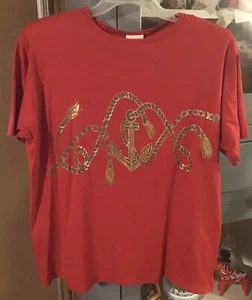 Camisa Huntington Ridge Mujer M Roja Nueva Con Etiquetas Manga Corta-Hombro Almohadillas - Imagen 1 de 2