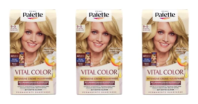 SCHWARZKOPF 3x Poly Palette Vital Color Intensive Creme-Haarfarbe 9-0 Hellblond EA802511