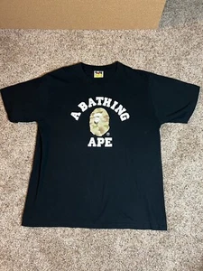 Bathing Ape Desert Camo College Relaxed Tee Black/Beige Size L Lightly Worn BAPE - Picture 1 of 7