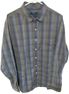 Cole Haan Grand 0S Button Up Shirt Mens XXL 2XL Plaid Checks Gray Green Blue - Picture 1 of 6
