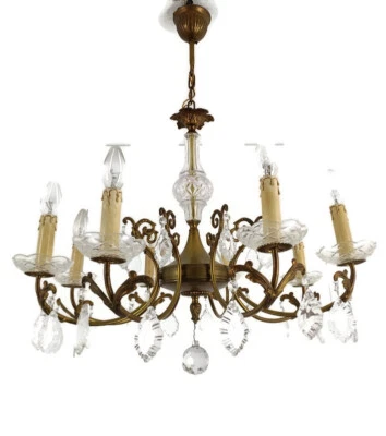 Винтажная люстра со стеклянными призмами латунь Hollywood regency 8 ламп  - Изображение 1 из 4