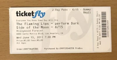 2011 THE FLAMING LIPS LOS ANGELES 6/15 CONCERT TICKET STUB SOFT BULLETIN EMBRYON - Image 1 of 2