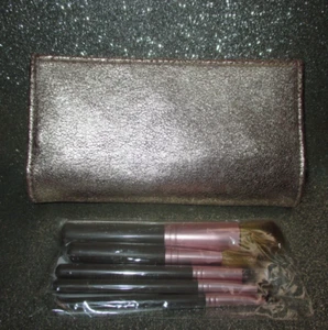 Bareminerals Gold Shimmer Makeup Case + 5 Piece Makeup Brush Set - Picture 1 of 4