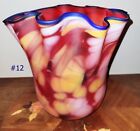 Azerbaijan Hand Blown Red & Multicolor Art Glass Fluted Vase.  New! 