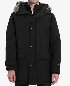 $376 Michael Kors Mens Black Hooded Down Parka Bib Snorkel MK Logo Coat Jacket L - Picture 1 of 4
