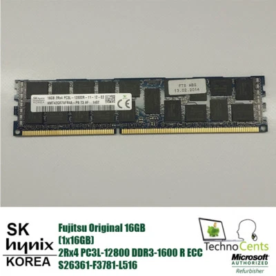 Fujitsu 16GB 2RX4 PC3L-12800R DDR3-1600Mhz 1.35V RDIMM Ecc Reg Server Memory  - Image 1 of 4