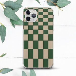 Green Beige Stretch Checkered Case For iPhone 7 8 X SE 11 12 13 14 15 Pro Max XR