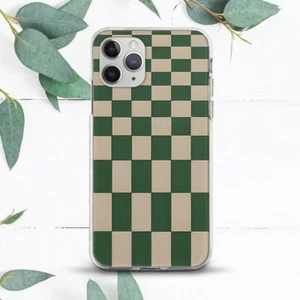 Funda a cuadros elástica verde beige para iPhone 7 8 X SE 11 12 13 14 15 Pro Max XR - Imagen 1 de 1