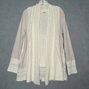 Knitted & Knotted L Open Front Cardigan Beige Wool Blend Boho Anthropologie - Picture 1 of 13