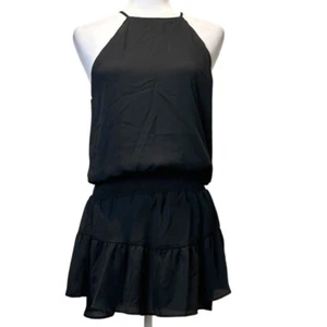 Krisa Black Halter Dress Size S Ruffle Mini Sleeveless Shirred Party Dress - Picture 1 of 10