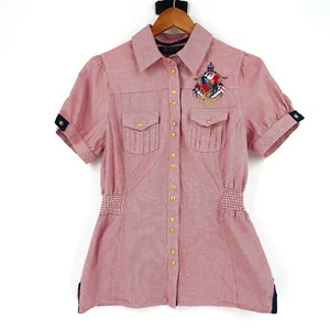 Vintage Y2K Coogi Womens Button Up Short Sleeve Shirt Large Nautical Logo Crest - Picture 1 of 8