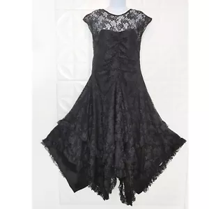 Vintage 80s-90s Black Lace Dress Fredericks Hollywood Handkerchief Goth Prom L - Picture 1 of 16