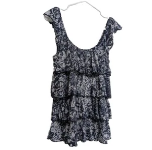 Neu mit Etikett Express Top Damen klein ärmellos schulterfrei Lagenlook Rüschen blau & grau - Bild 1 von 7
