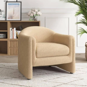NEW Modern Camel Boucle Polyester Fabric Upholstered Accent Barrel Chair 2 packs - Picture 1 of 11