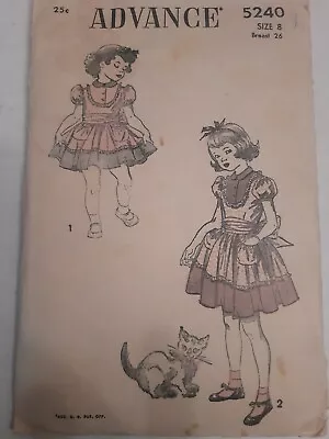 Dress Frilly Tiered Ruffle Advance Sewing Pattern 5240 Girls 8 VTG Cut Babydoll  - Image 1 of 4