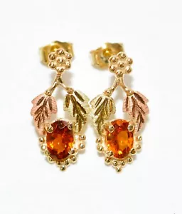 Natural Spessartine Garnet Earrings 10K Solid Gold 1.22tcw Black Hills Gold Stud - Picture 1 of 10