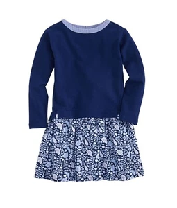 NEW Vineyard Vines Girls Coastal Flora Sweatshirt Dress Deep Bay Blue Size S 7/8 - Picture 1 of 9