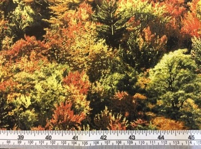 Fabri-Quilt - ""Herbstteppich"" Bäume Metallischer Stoff - 100 % Baumwollstoff