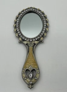 Beautiful Vintage Rhinestone Vanity Mirror Heart Stone Marble 7 Inch - Picture 1 of 8