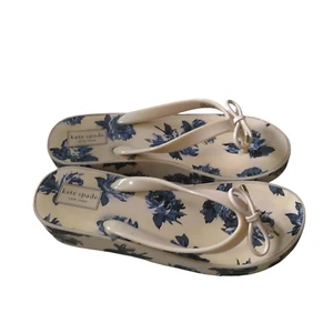 Kate Spade Women's Size 9M White Blue Floral Rhett Platform Wedge Thong Sandals - Picture 1 of 9