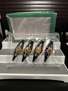 Holiday Time Dark Blue Indent Teardrop Christmas Ornaments With Box - Picture 1 of 6