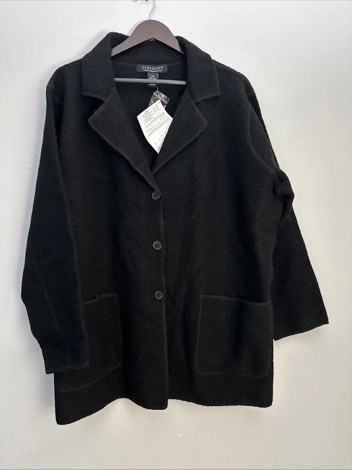 DIALOGUE Womens 2X Black 100% Wool Winter Warm Sweater Long Sleeve - Image 1 of 4