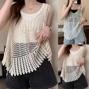 Stylish Summer Knitted Tank Top for Women Sleeveless Hollow Out Design - Picture 1 of 24
