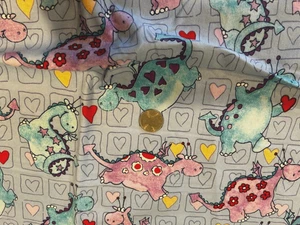 18" X 30" Cute Dinosaurs & Hearts on Blue Cotton  Flannel FabricOOP - Picture 1 of 1