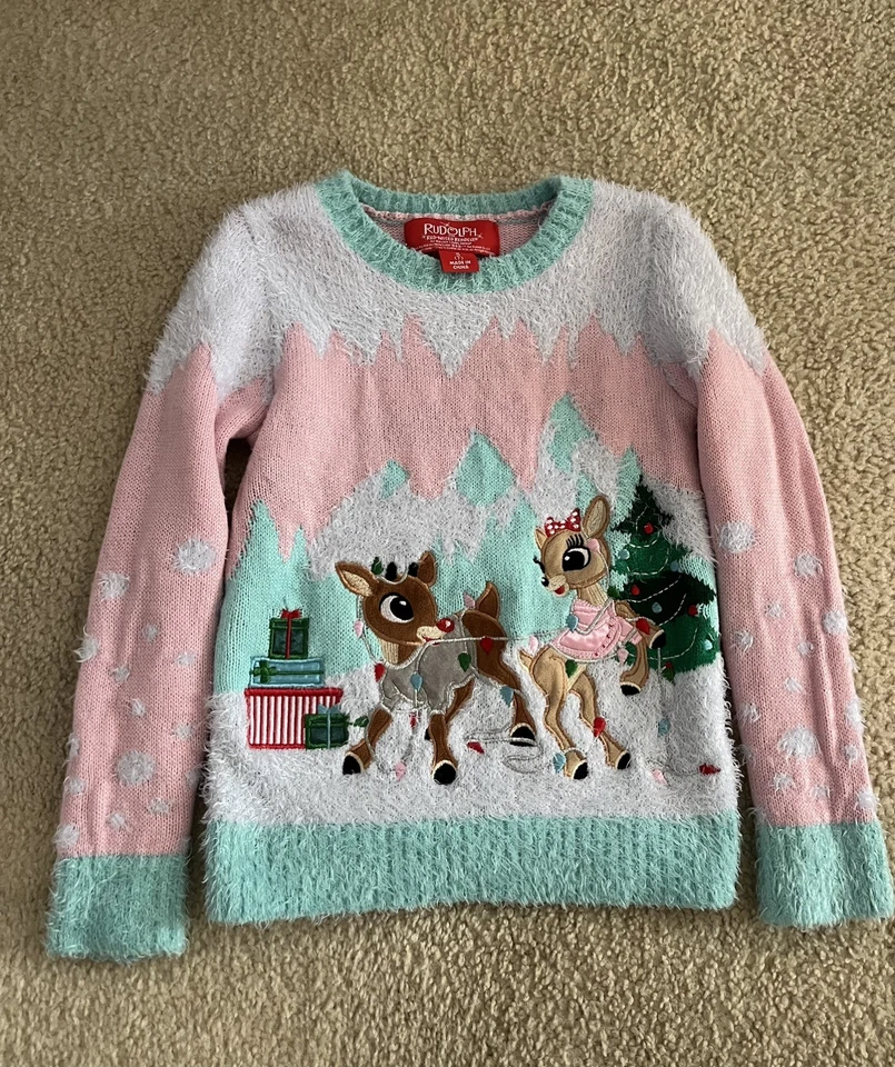 Suéter Pullover Rudolph el Reno Nariz Roja Niñas Talla 7  Foto 1 de 4