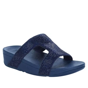 FitFlop Slides Slip-On Wedge Sandals Uk6 Marli ~Navy Diamante Embellished Rrp£95 - Picture 1 of 10