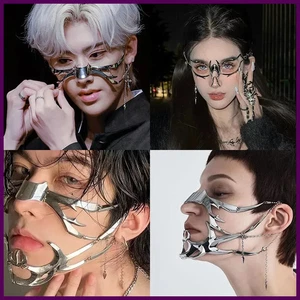 Halloween Punk Alieno Naso Decente Maschera Meccanica Cosplay Mento Maschere Gotiche Metallo - Foto 1 di 28