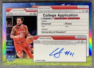 Emanuel Sharp 2024-25 Bowman Chrome College Application Refractor On Card Auto - Picture 1 of 2