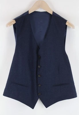 SUITSUPPLY Ferrara UK42S Men`S Blue Wool Vest V-Neck Classic Slim Waistcoat Butt - Image 1 of 4
